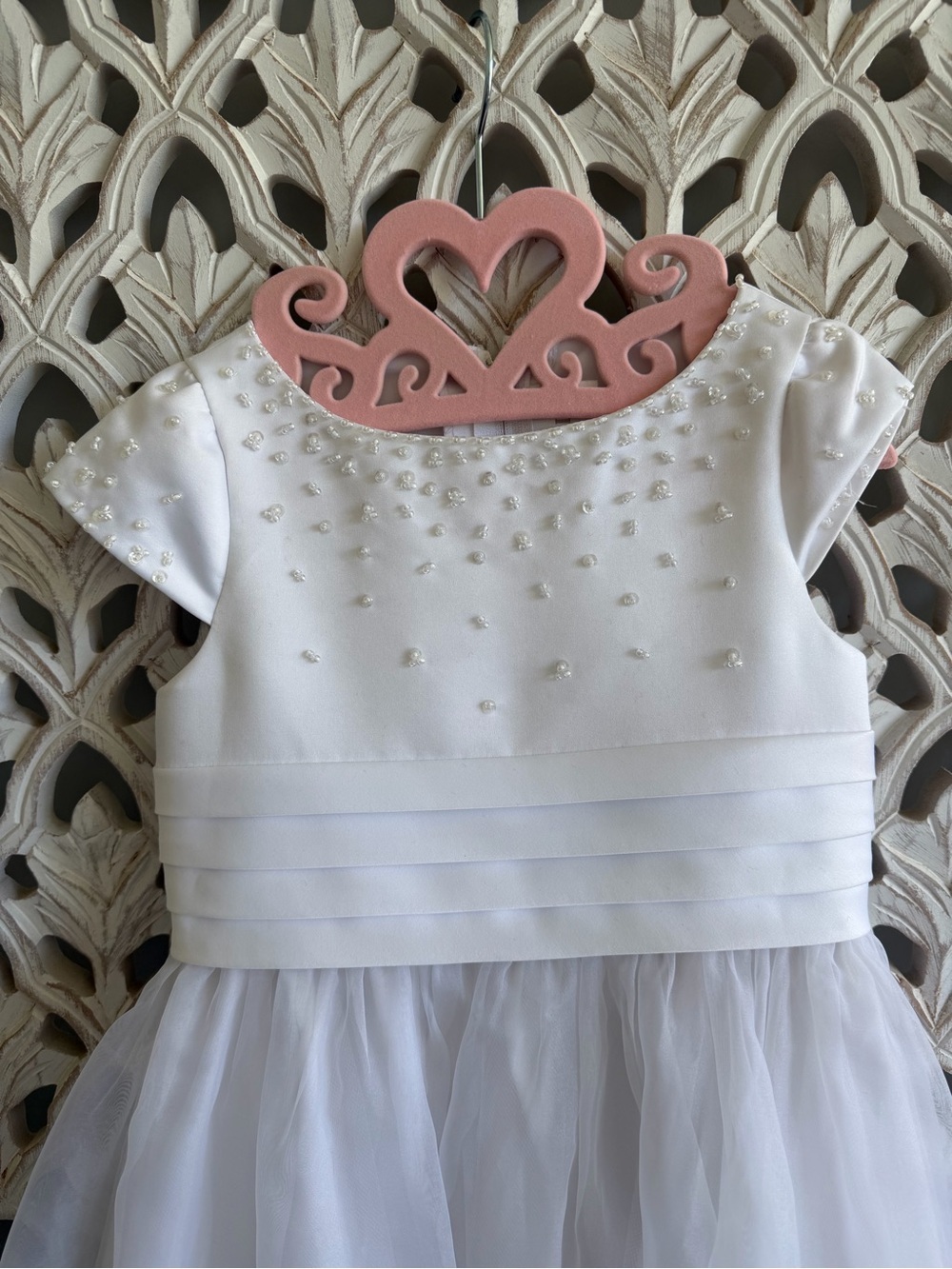 David's Bridal White Beaded Bodice Flower Girl Dress - Picture 3 of 7